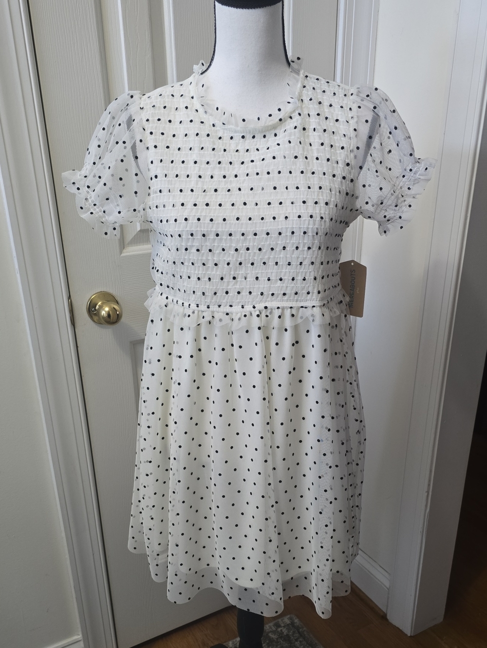 THEREABOUTS GIRL'S PLUS WHITE AND BLACK DOTS LINED DRESS SIZE LARGE 14.5/16.5 P